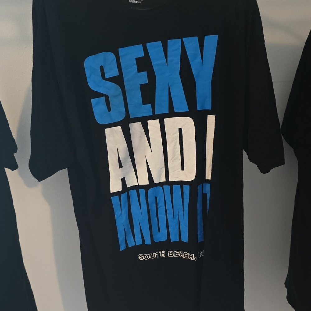 Surf Style Black Tee with Blue and White Text